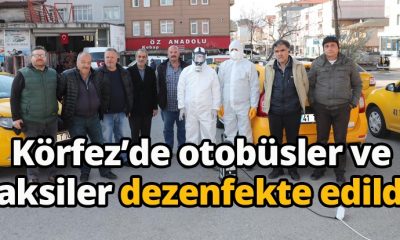 Körfez Belediyesi  otobüsler ve taksiler dezenfekte etti