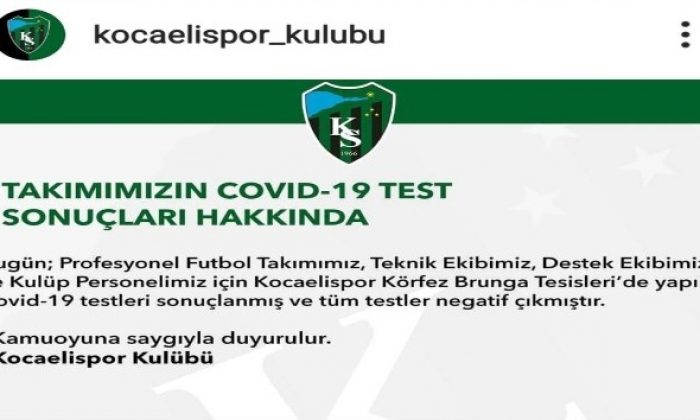 Kocaelispor’da korona virüs testleri negatif çıktı