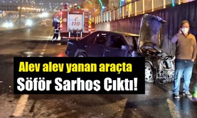 Yanan araçtaki 2 kişi yara almadan kurtuldu