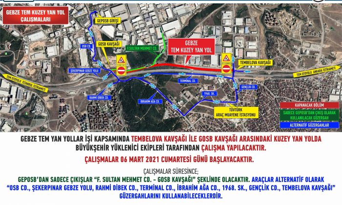 Gebze TEM Kuzey yan yollarda, yol çalışması yapılacak